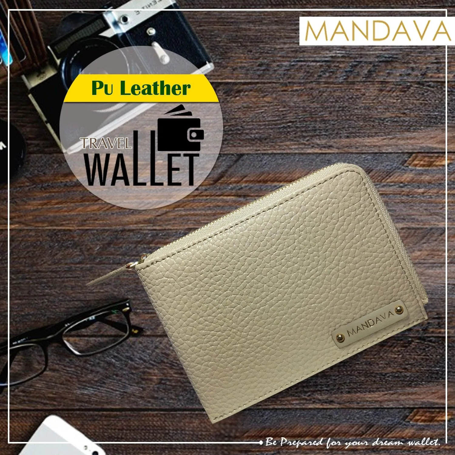 MANDAVA Women's/Ladies Small PU Leather Slim Compact Passport Holder Zipper Travel Wallet (Cream)