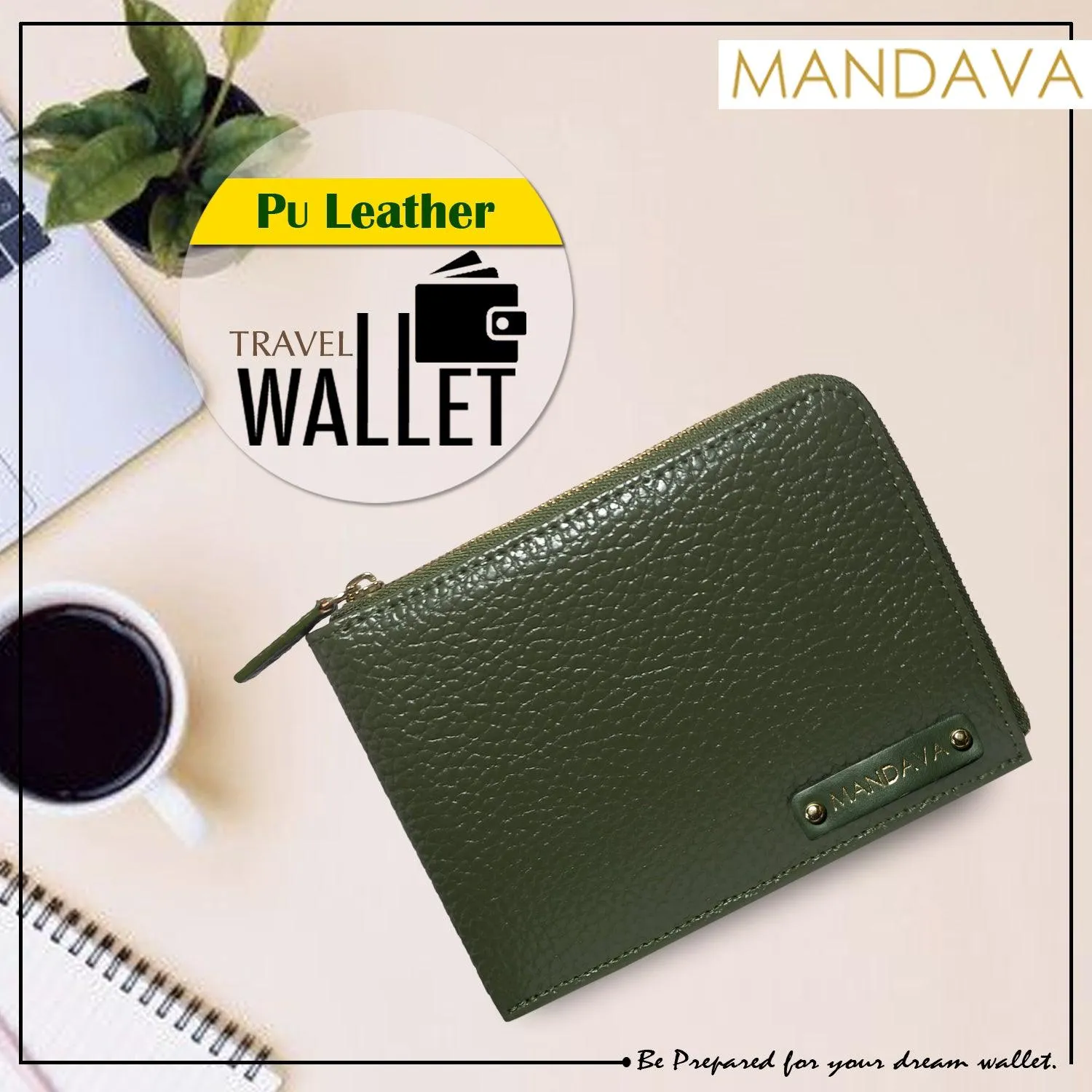 MANDAVA Women's/Ladies Small PU Leather Slim Compact Passport Holder Zipper Travel Wallet (Inland Green)