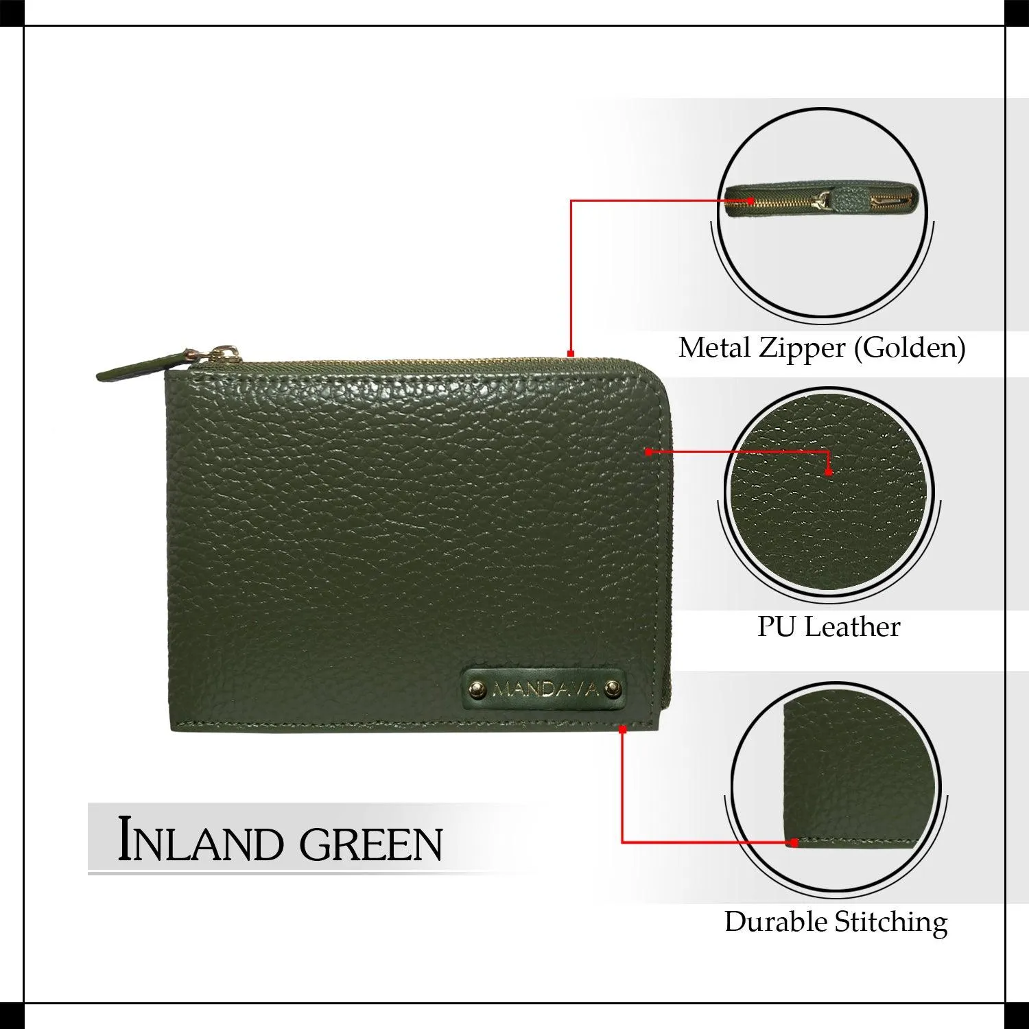 MANDAVA Women's/Ladies Small PU Leather Slim Compact Passport Holder Zipper Travel Wallet (Inland Green)