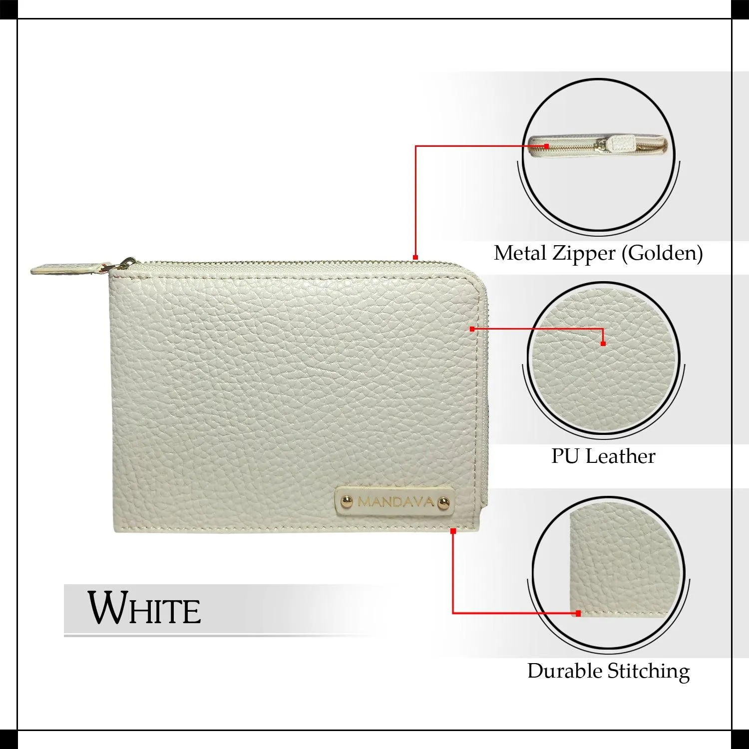 MANDAVA Women's/Ladies Small PU Leather Slim Compact Passport Holder Zipper Travel Wallet (White)
