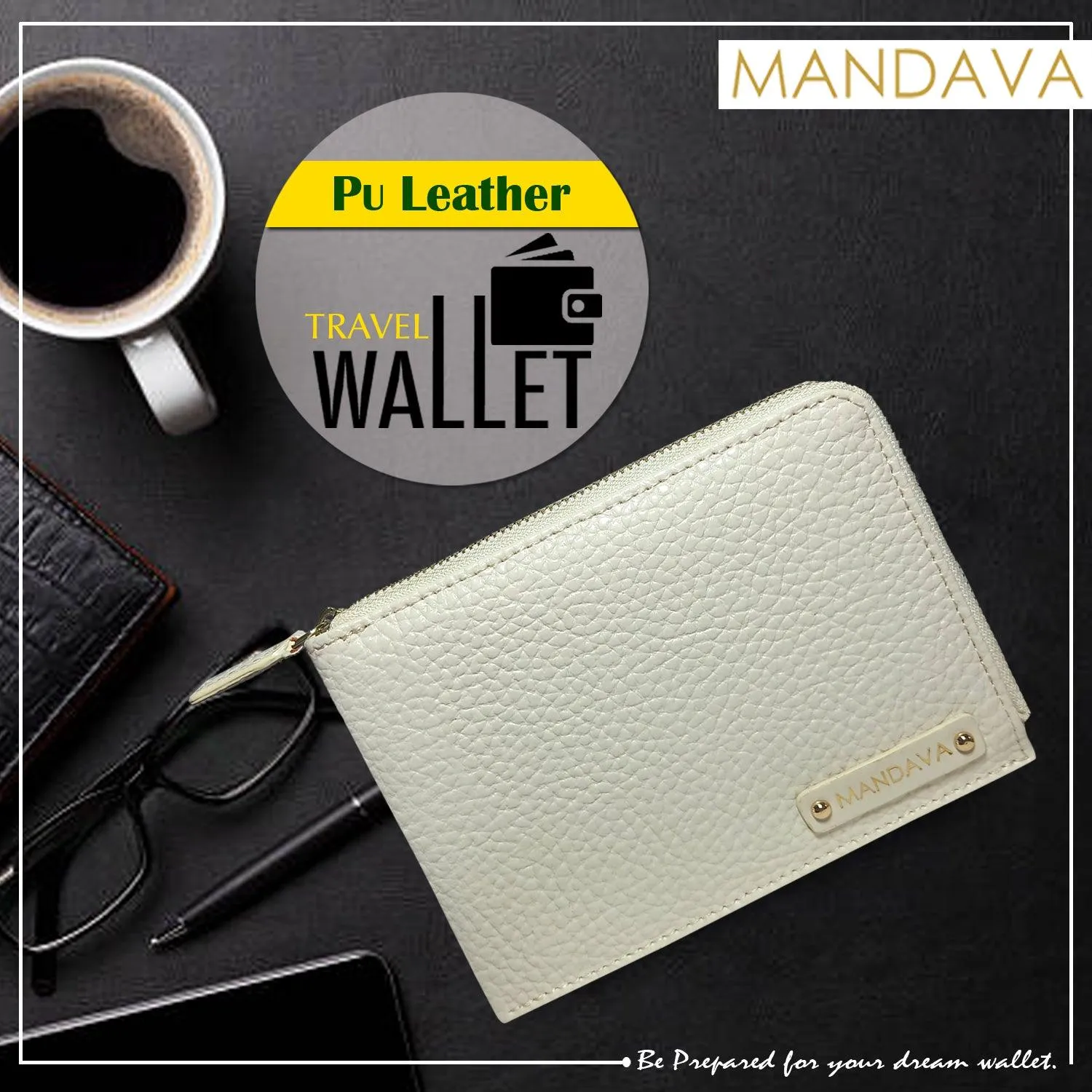 MANDAVA Women's/Ladies Small PU Leather Slim Compact Passport Holder Zipper Travel Wallet (White)