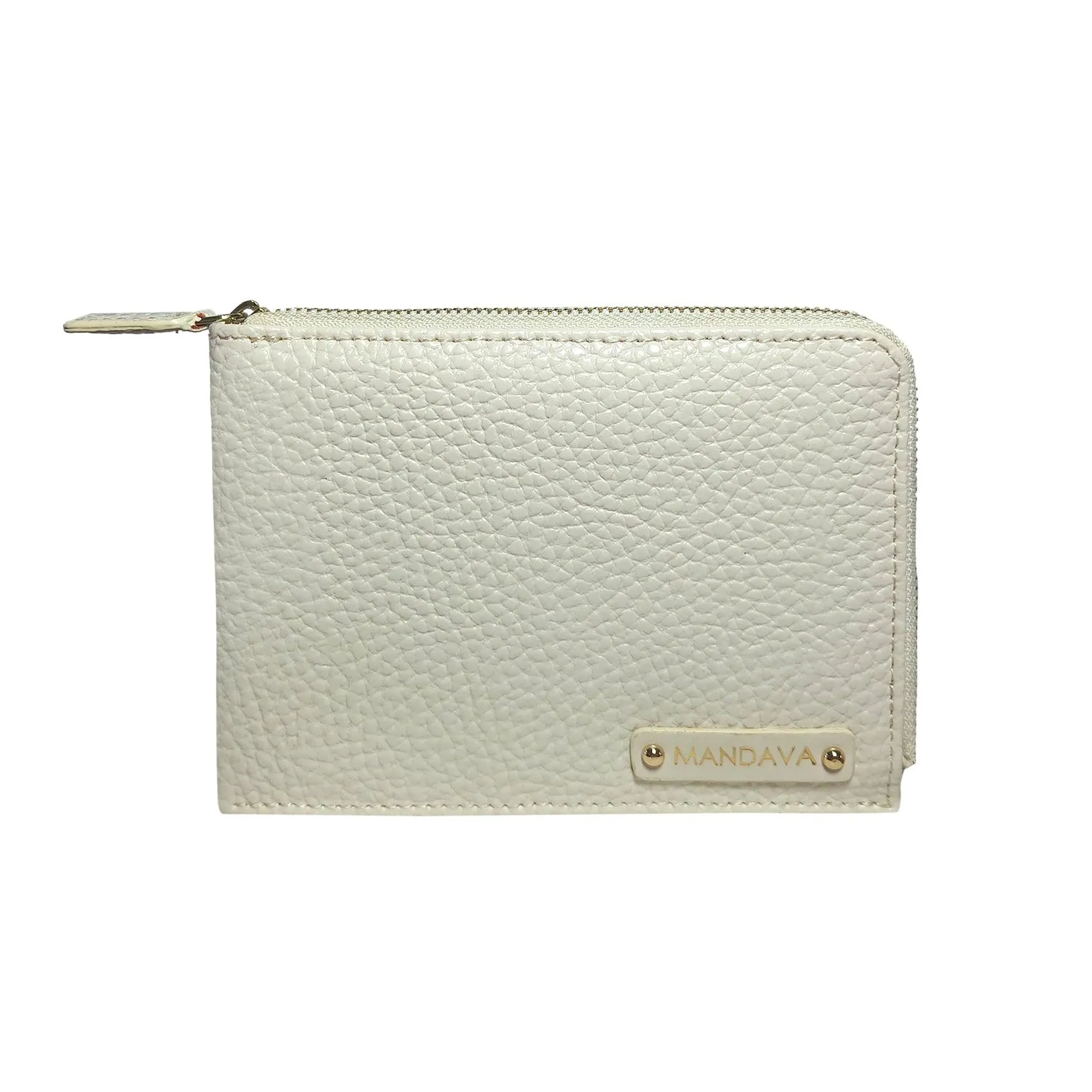 MANDAVA Women's/Ladies Small PU Leather Slim Compact Passport Holder Zipper Travel Wallet (White)