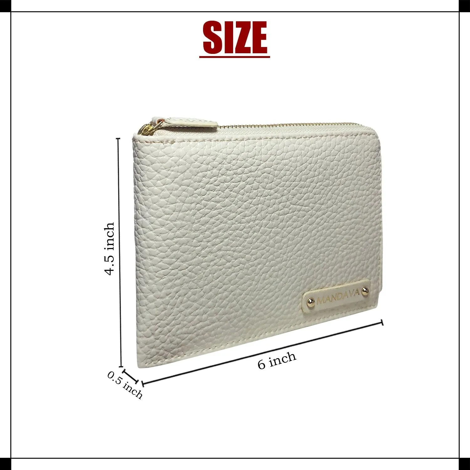 MANDAVA Women's/Ladies Small PU Leather Slim Compact Passport Holder Zipper Travel Wallet (White)