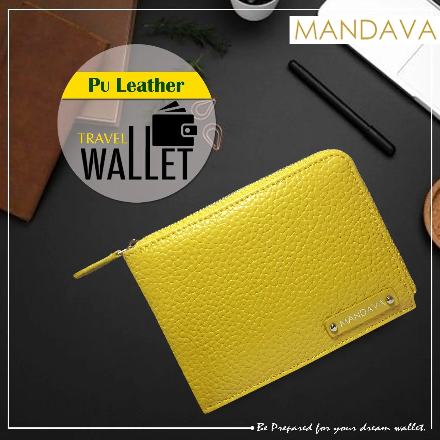 MANDAVA Women's/Ladies Small PU Leather Slim Compact Passport Holder Zipper Travel Wallet (Yellow)