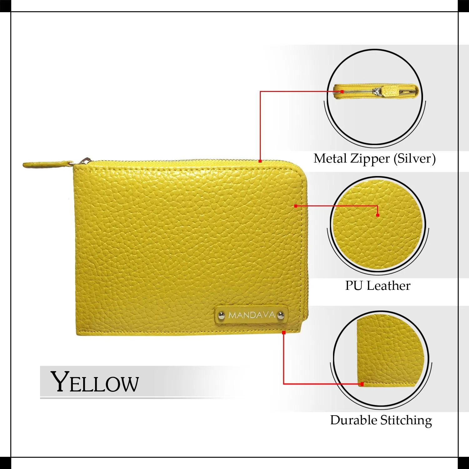 MANDAVA Women's/Ladies Small PU Leather Slim Compact Passport Holder Zipper Travel Wallet (Yellow)