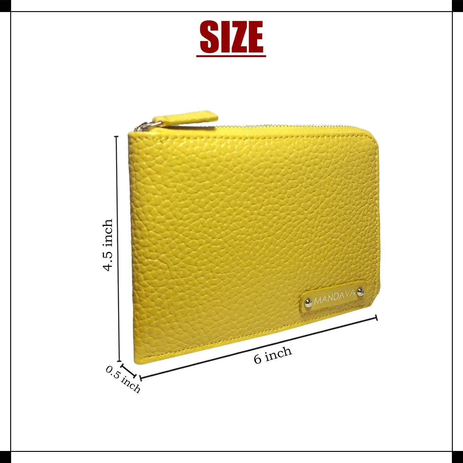 MANDAVA Women's/Ladies Small PU Leather Slim Compact Passport Holder Zipper Travel Wallet (Yellow)