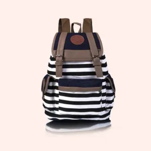 New Arrival Lady Girl Women Unisex Backpack Canvas Stripe Leisure School Bag