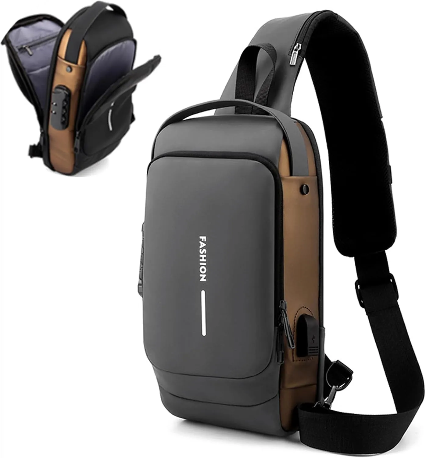 New Carbon Fiber Streamline Anti-theft Sling Bag, USB Charging Port Waterproof Crossbody Bag for Daily Trips, Travel