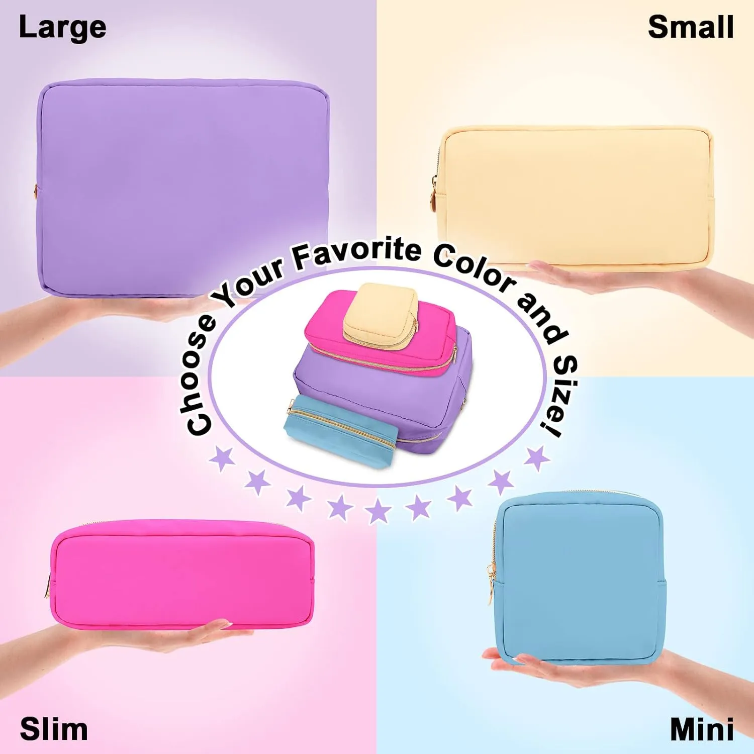 Nylon Mini Makeup Bag for Purse, Preppy Small Cute Makeup Bag Cosmetic Zipper Pouch Purse, Waterproof Travel Coin Pouch Sanitary Napkin Storage Bag Clutch Make Up Organizer Bag for Women Girls(Blue)