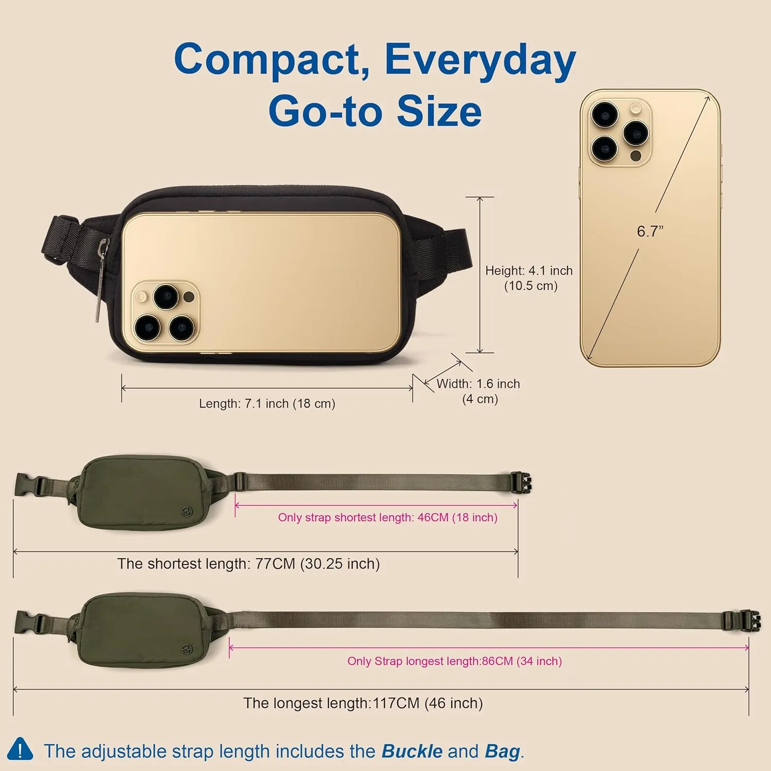 Pander Mini Belt Bag  Ultra Compact, Fits 6.7 Phone, Lipstick, Earbuds, Essentials, Small Crossbody Waist Purse, White Opal