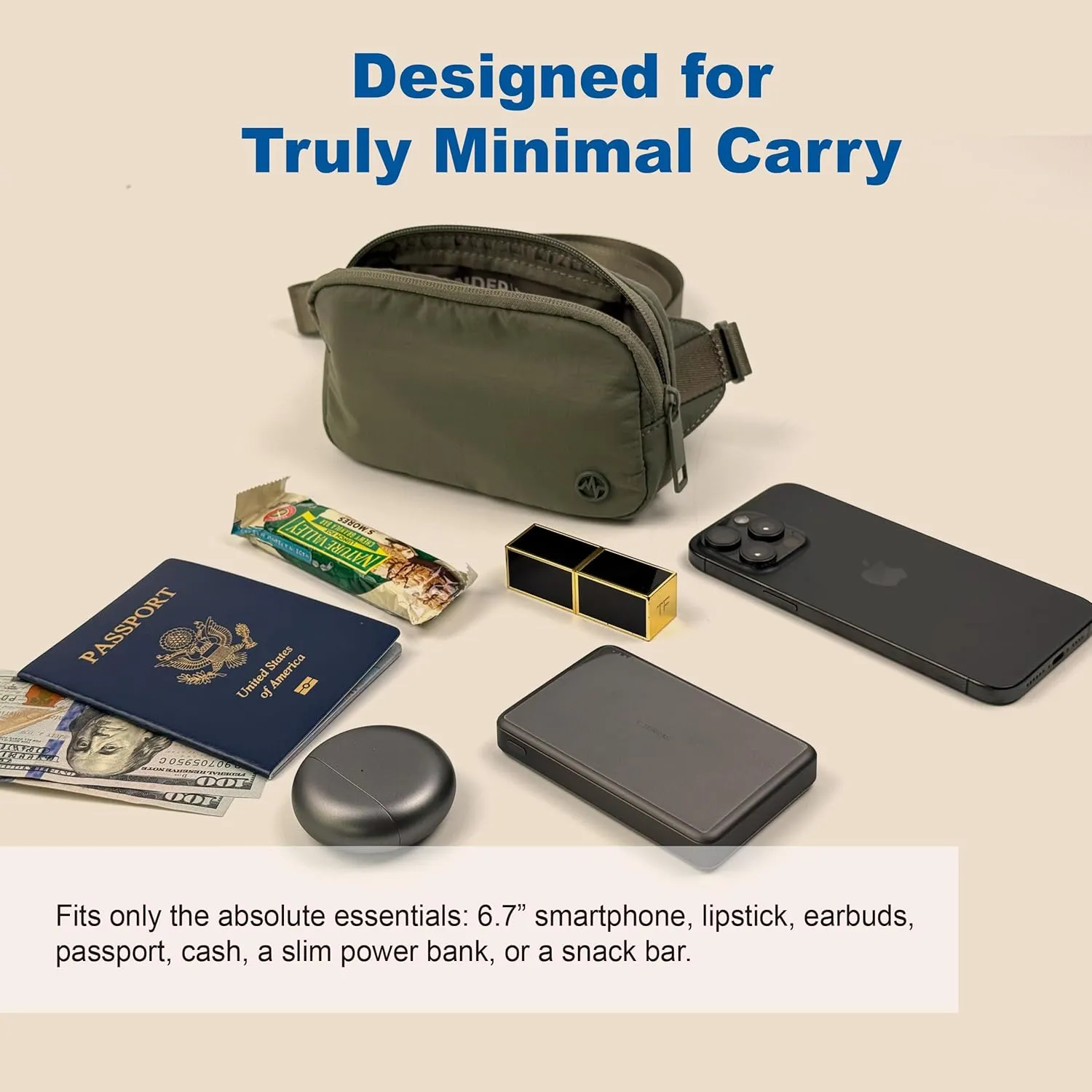 Pander Mini Belt Bag  Ultra Compact, Fits 6.7 Phone, Lipstick, Earbuds, Essentials, Small Crossbody Waist Purse, White Opal