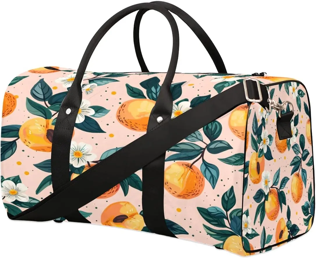 Peaches Theme Pattern Travel Duffel Bag for Women Men Foldable Sport Gym Tote Bag Lightweight Waterproof Weekender Overnight Bag for Weekend Holiday Gym Swim Yoga