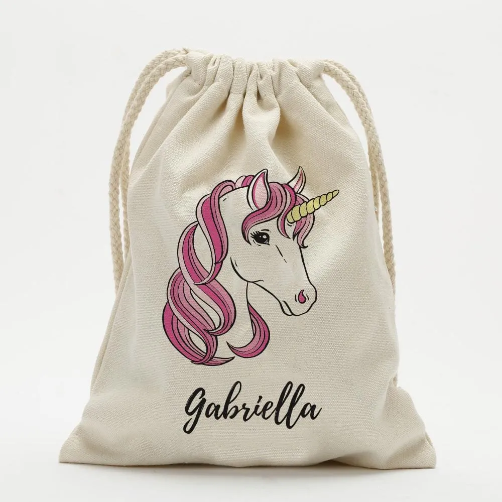 Pink Unicorn Personalized Drawstring Sack
