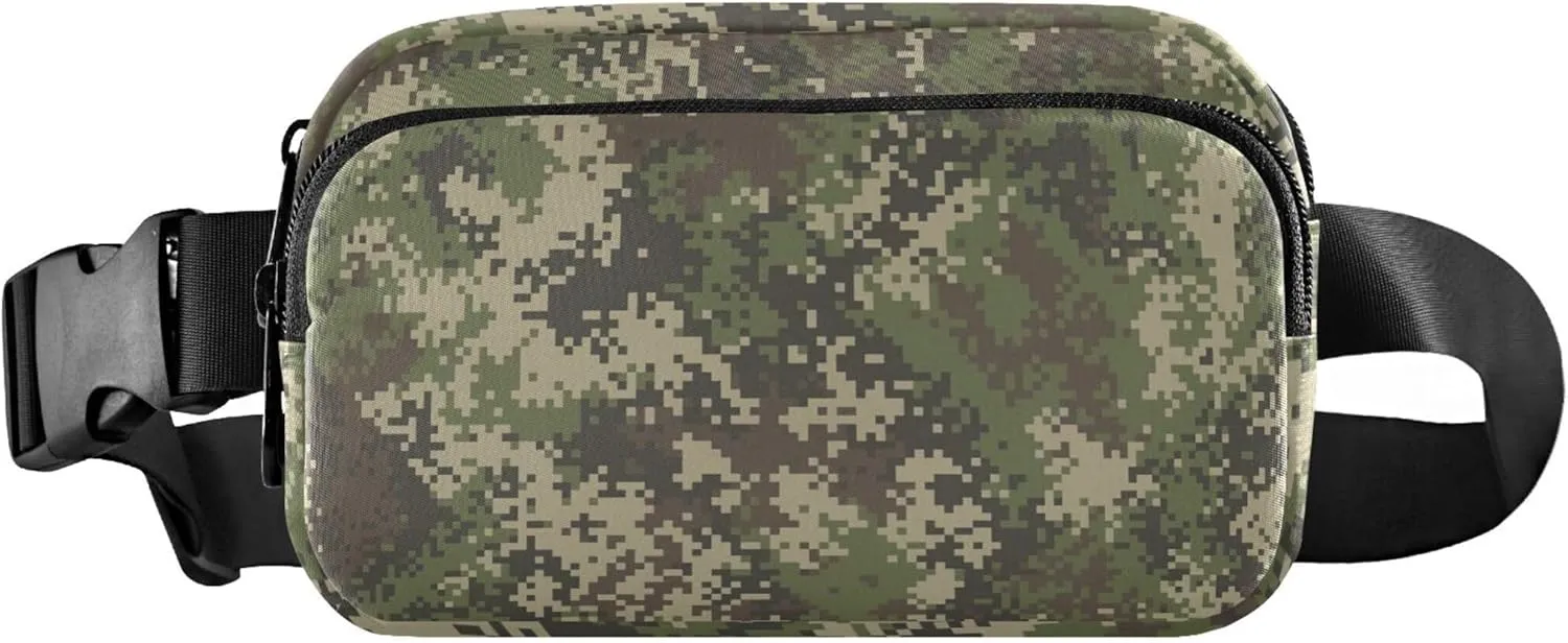 Pixel Camouflage Green Womens Fanny Pack Waterproof Anti Theft Belt Bag Cute Crossbody Waist Purse