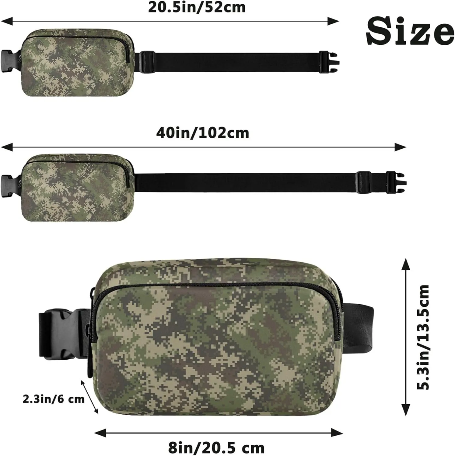Pixel Camouflage Green Womens Fanny Pack Waterproof Anti Theft Belt Bag Cute Crossbody Waist Purse