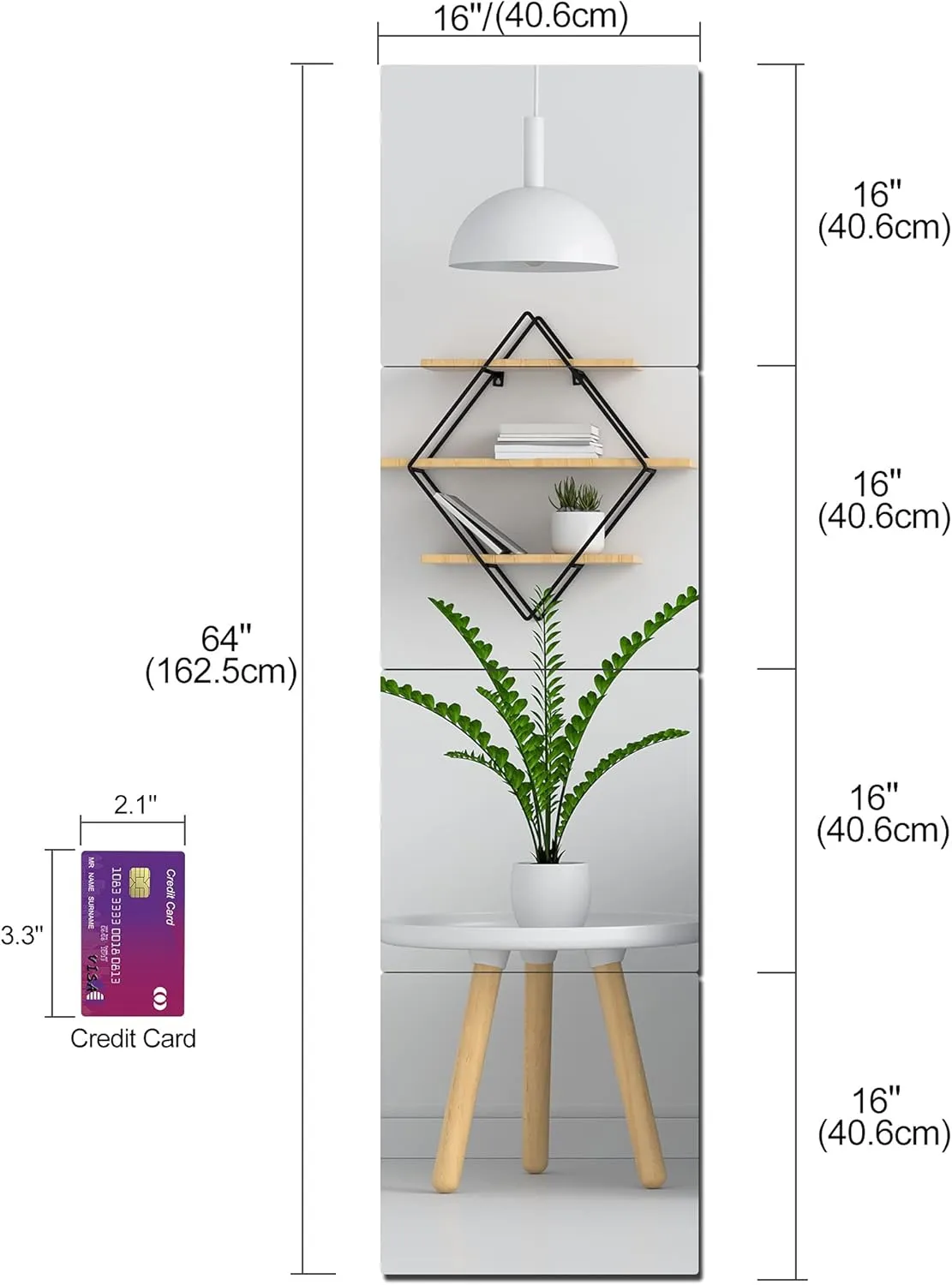 Shatterproof Wall Mirror Full Length for Bedroom, Plexiglass Gym Mirrors For Home, Extra Thick: 0.12 inch, 16 x 16 inch x 4 Pcs, Workout Mirrors Safe for Kids, Over The Door, Long Wall Mounted
