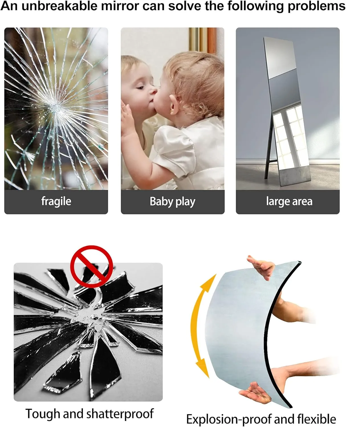 Shatterproof Wall Mirror Full Length for Bedroom, Plexiglass Gym Mirrors For Home, Extra Thick: 0.12 inch, 16 x 16 inch x 4 Pcs, Workout Mirrors Safe for Kids, Over The Door, Long Wall Mounted