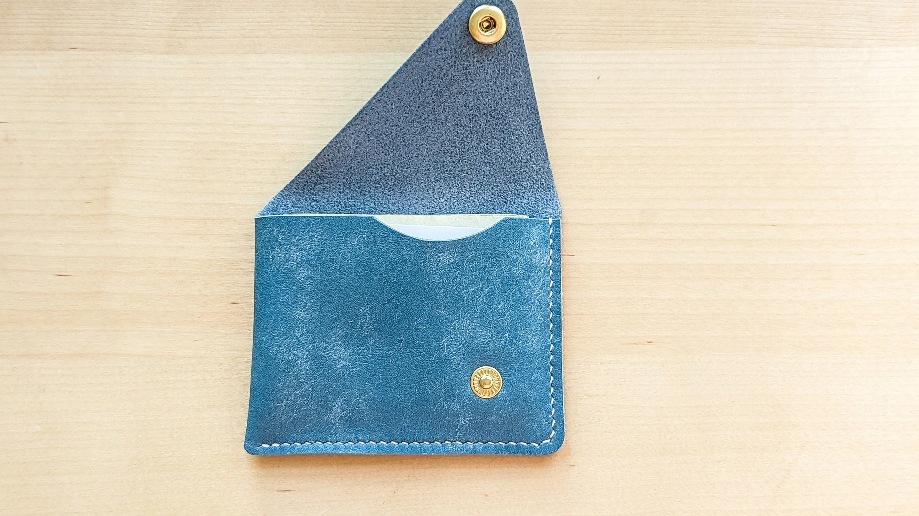 Sky Blue Italian Leather Asymmetrical Minimalist Snap Wallet