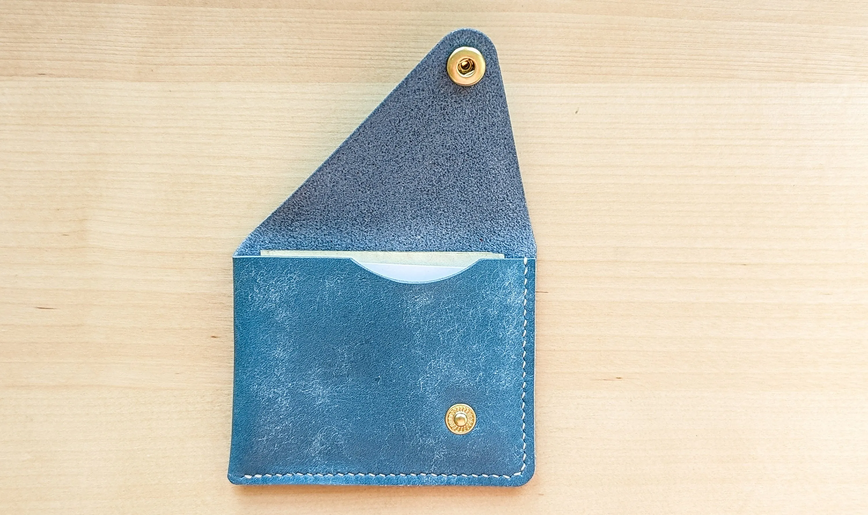 Sky Blue Italian Leather Asymmetrical Minimalist Snap Wallet