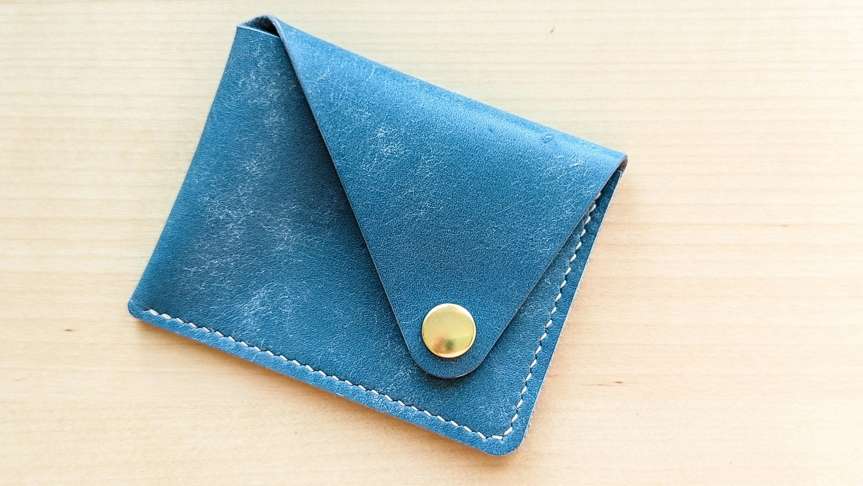 Sky Blue Italian Leather Asymmetrical Minimalist Snap Wallet