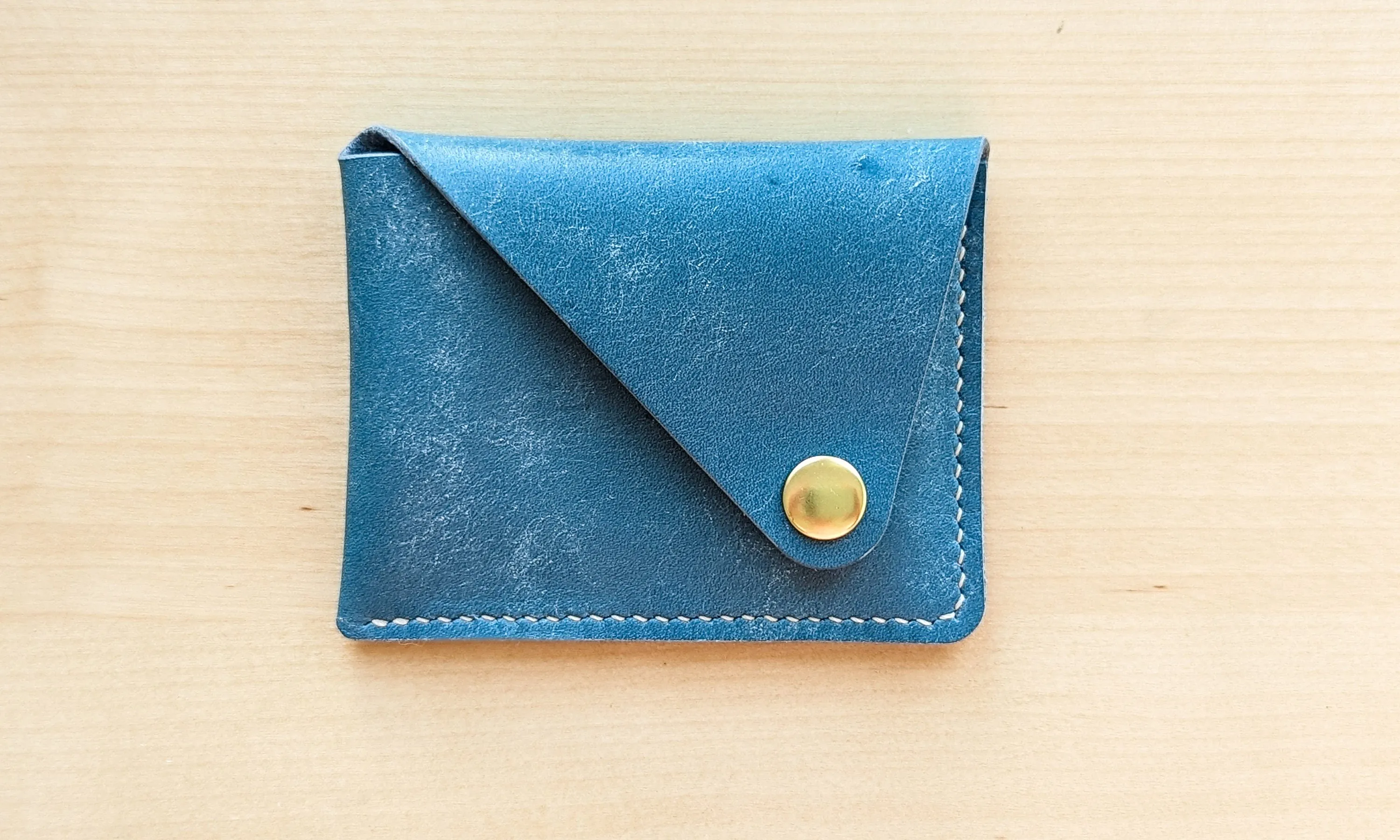 Sky Blue Italian Leather Asymmetrical Minimalist Snap Wallet