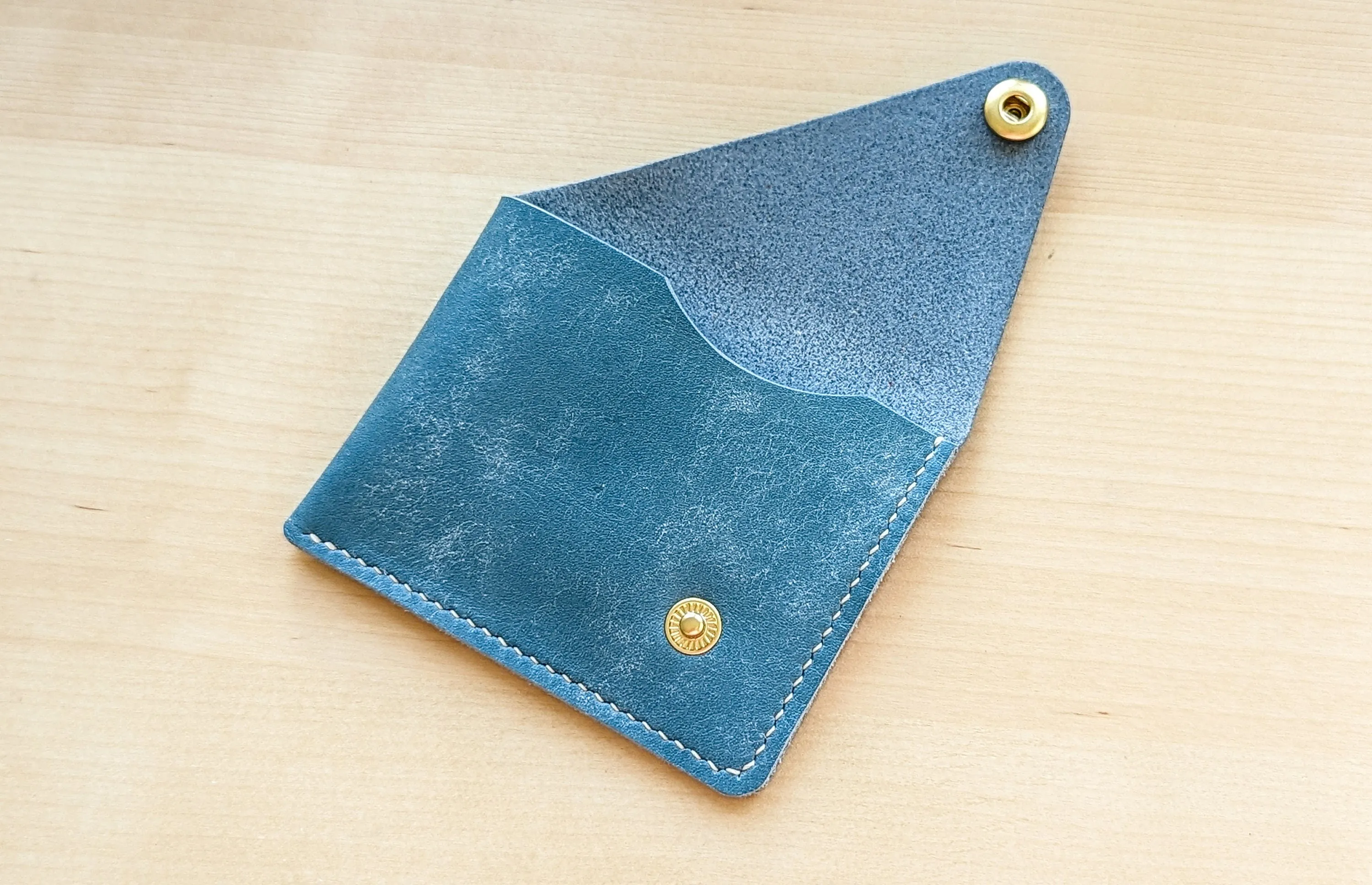 Sky Blue Italian Leather Asymmetrical Minimalist Snap Wallet