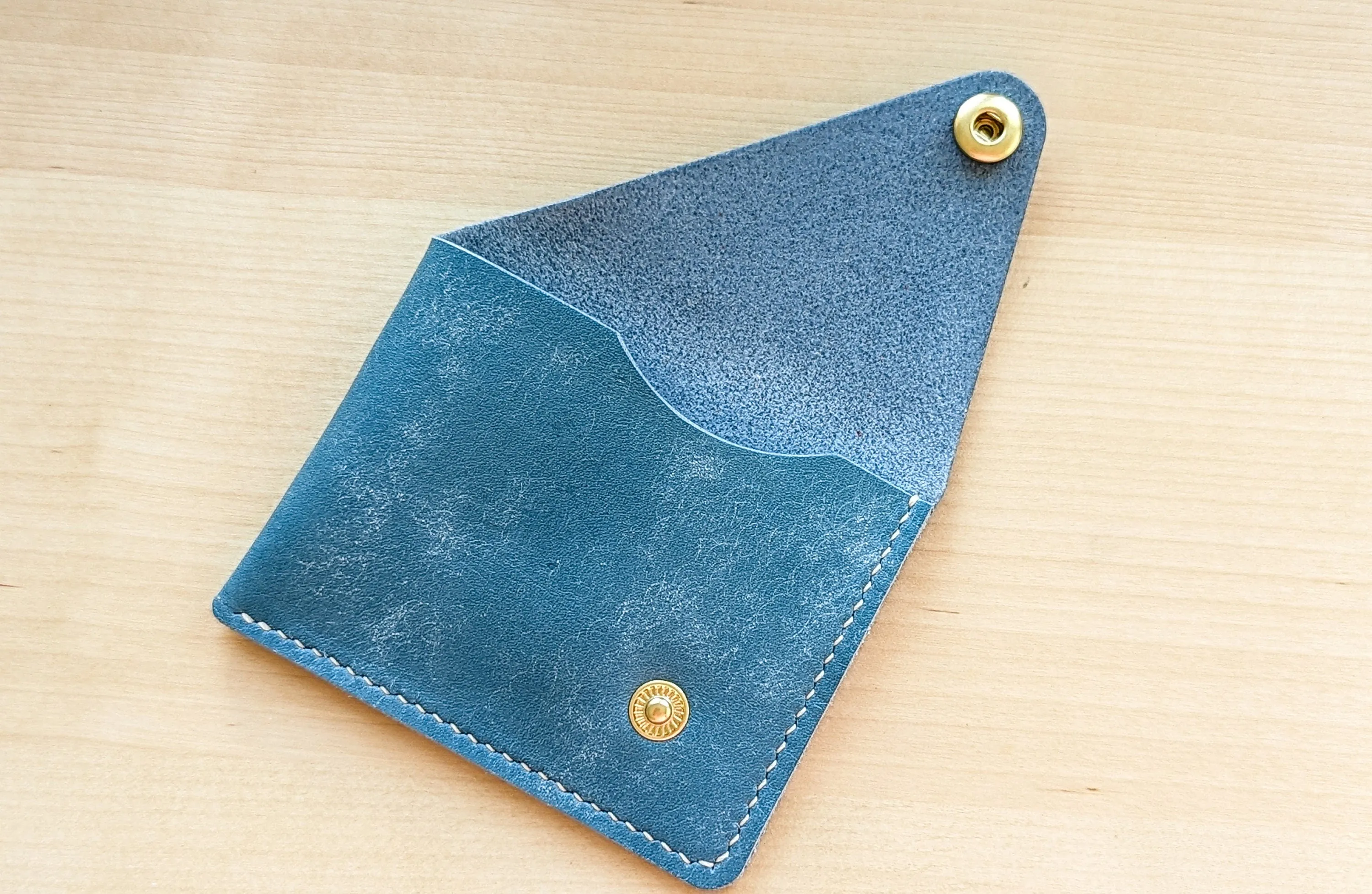 Sky Blue Italian Leather Asymmetrical Minimalist Snap Wallet