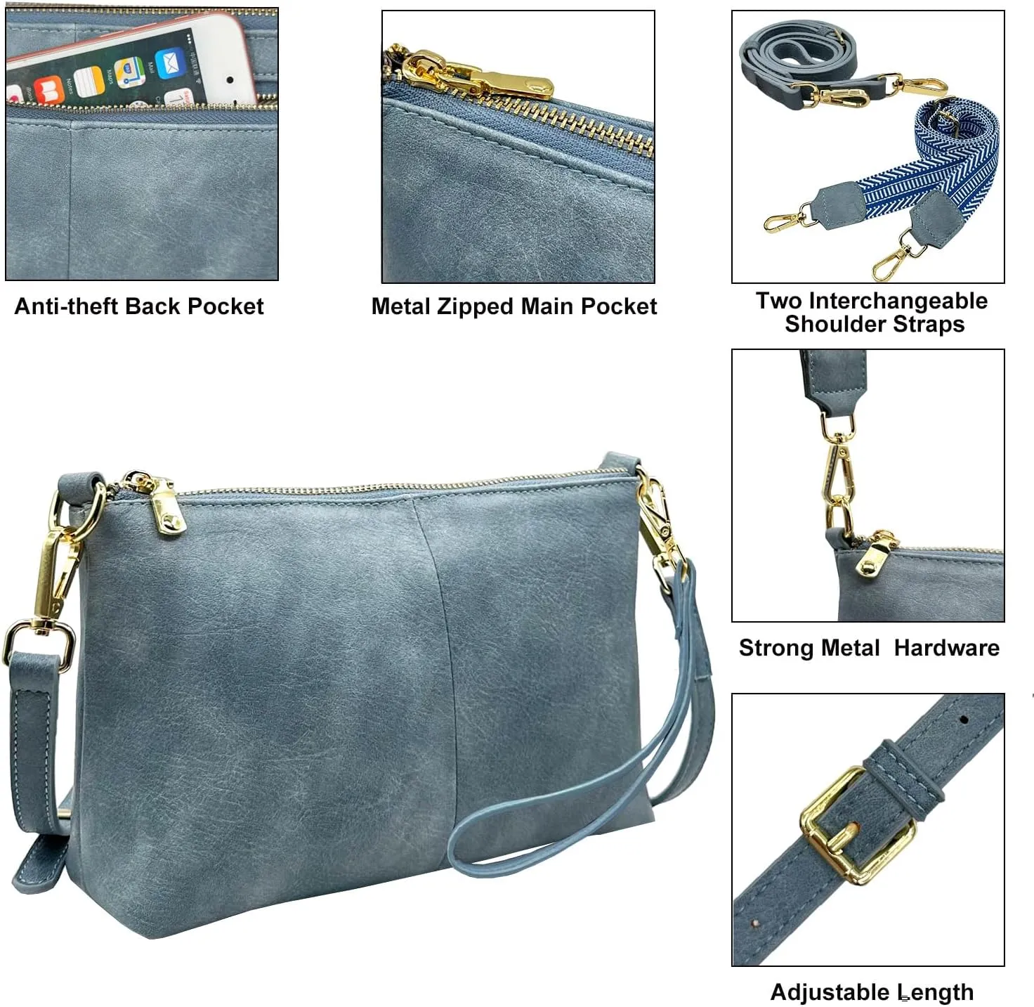 Small Crossbody Clutch Purses Bags for Women Wristlet Wallet Vegan Shoulder Handbags Guitar Strap   Leather Strap