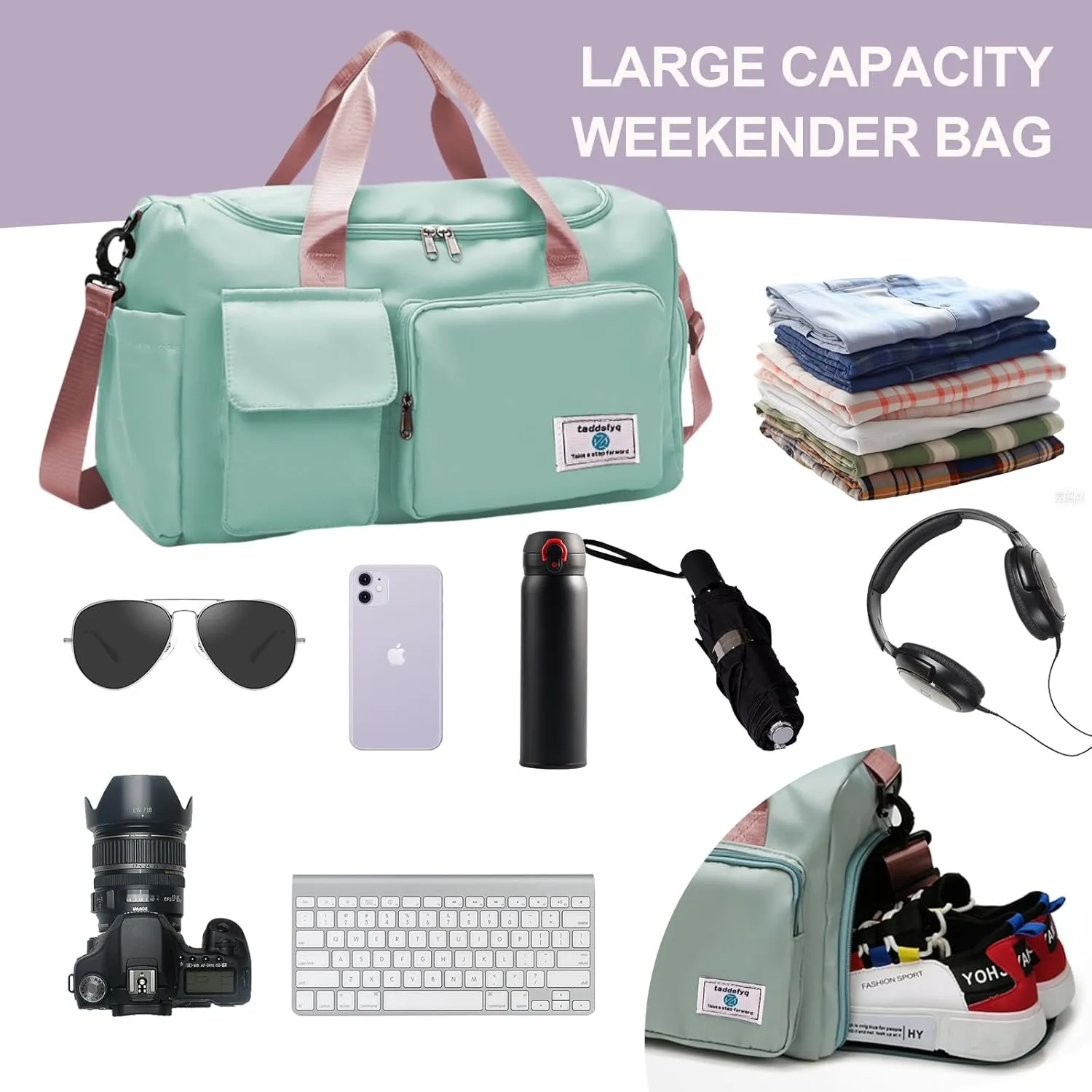 Small Gym Bag for Women Foldable Duffle Bag for Travel Weekender Ideal for Gym and More