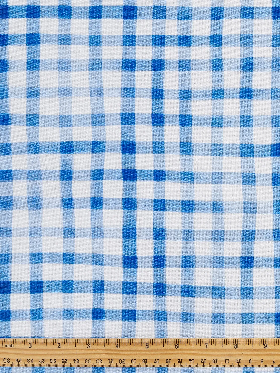 Swing Check Print Organic Cotton Canvas - White   Blue - Swatch