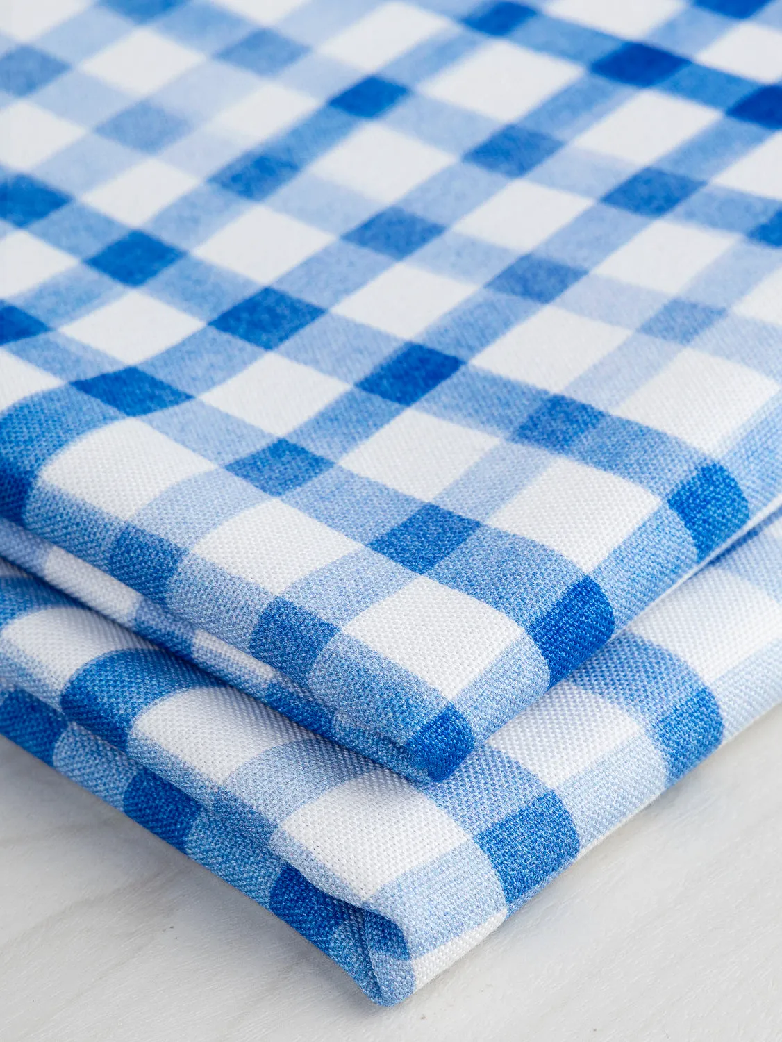Swing Check Print Organic Cotton Canvas - White   Blue - Swatch