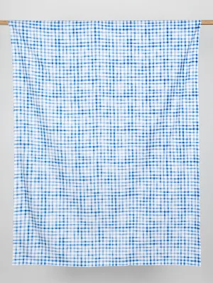 Swing Check Print Organic Cotton Canvas - White   Blue - Swatch