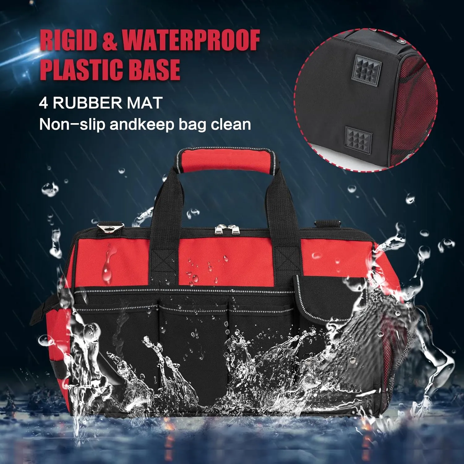 Tool Bag, 16 Inch Top Tool Organizer, Water-Resistant, Electrician Tool Bag with Handle & Padded Strap, Red