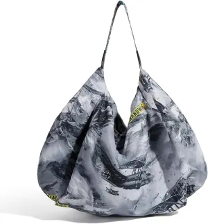 Tote Bag for Women, Nylon Tote Bag With Zipper, Large Capacity Foldable Shoulder Bag for Trval Work Gym Shopping