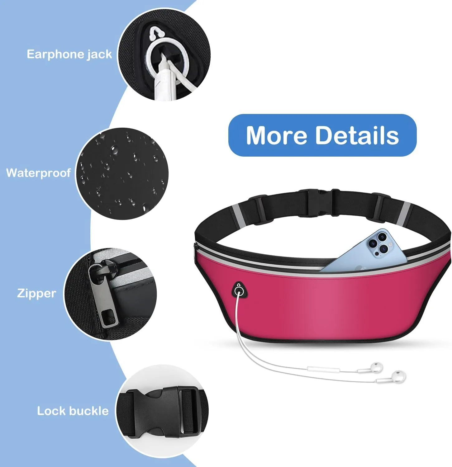 UltraSlim Fanny Packs for Women Men Slim Running Belt Waist Pack Runners Bag Waterproof Money Belt (Pink)