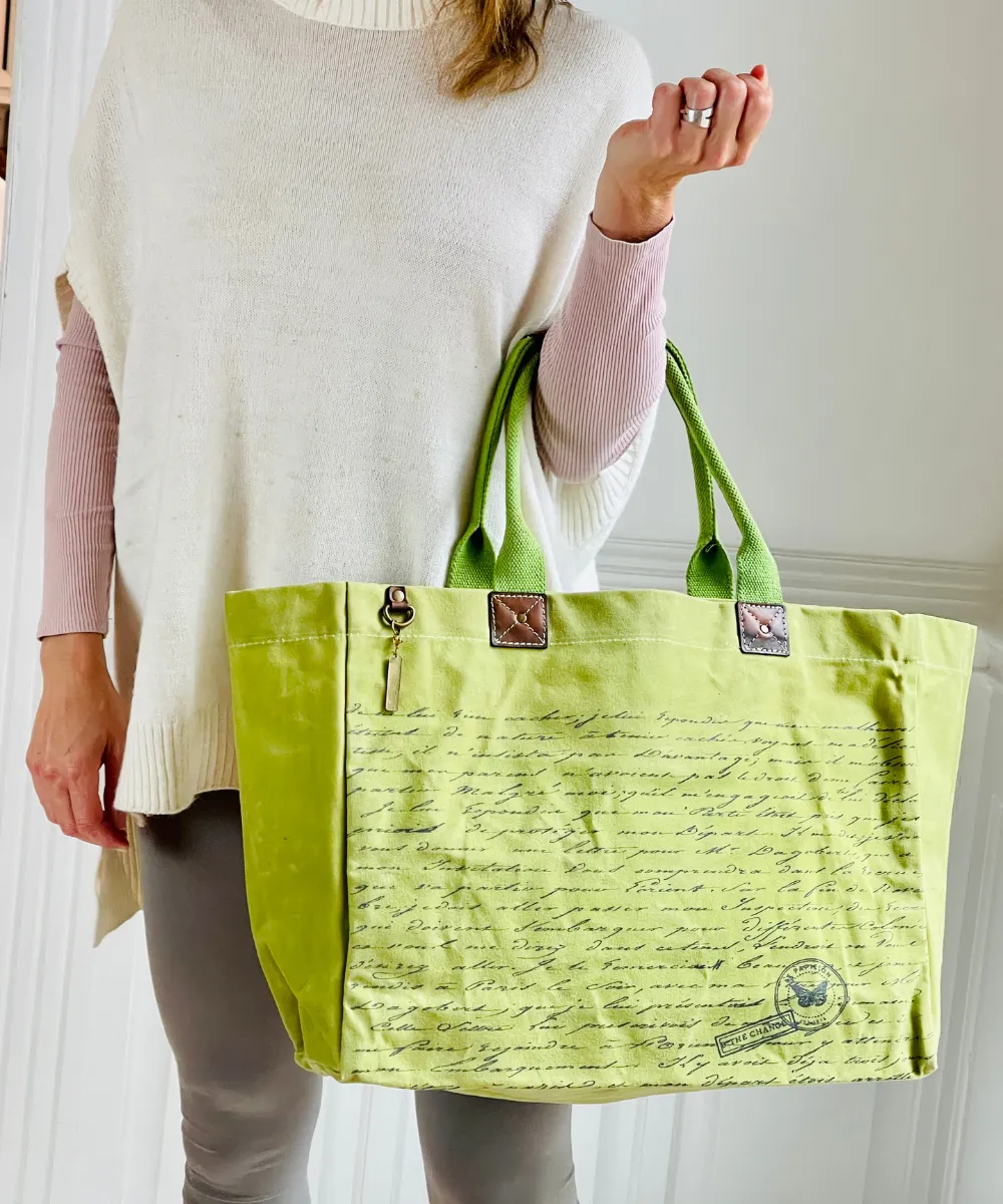 Vintage Letter Green Lime Tote