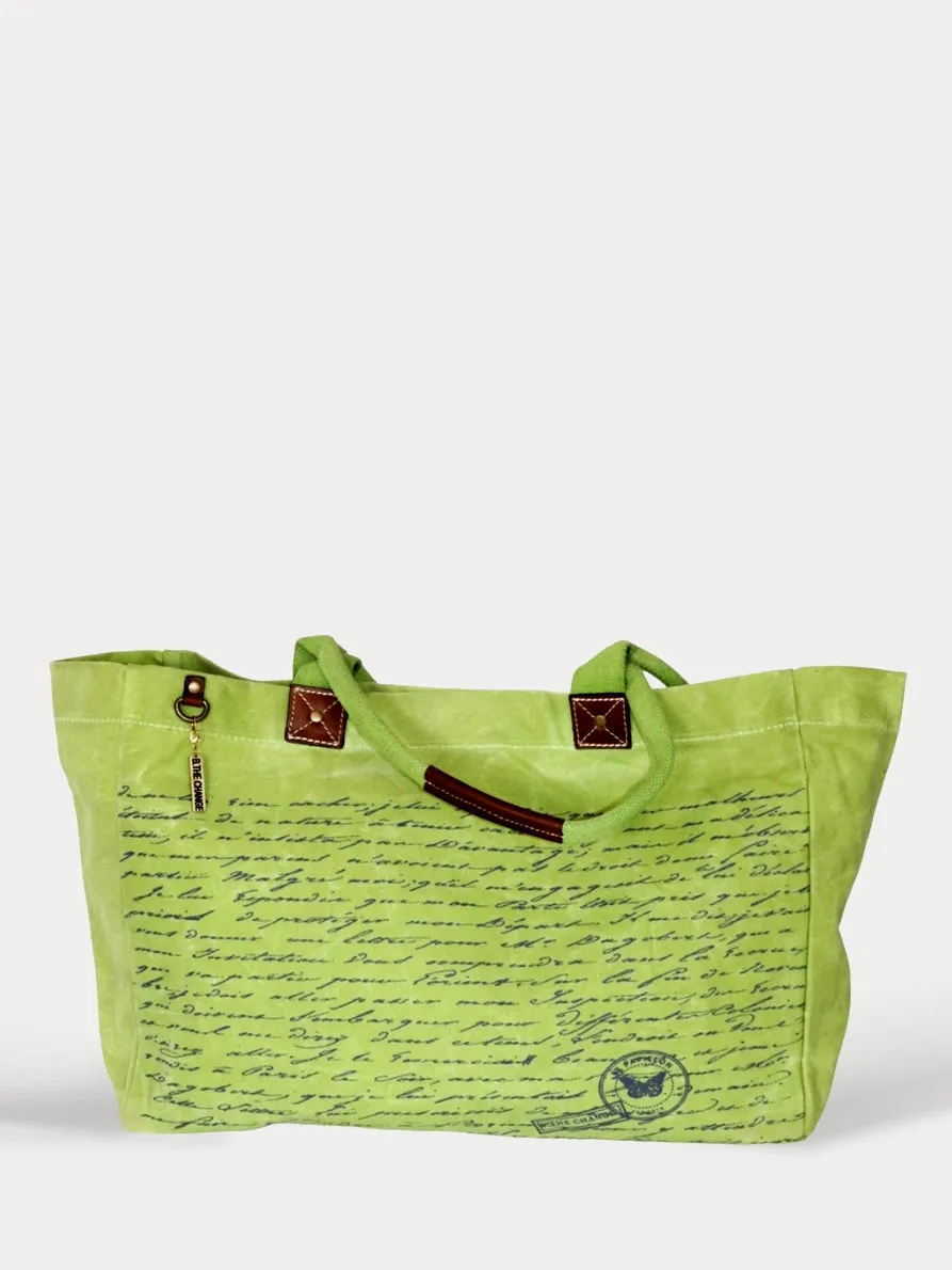 Vintage Letter Green Lime Tote