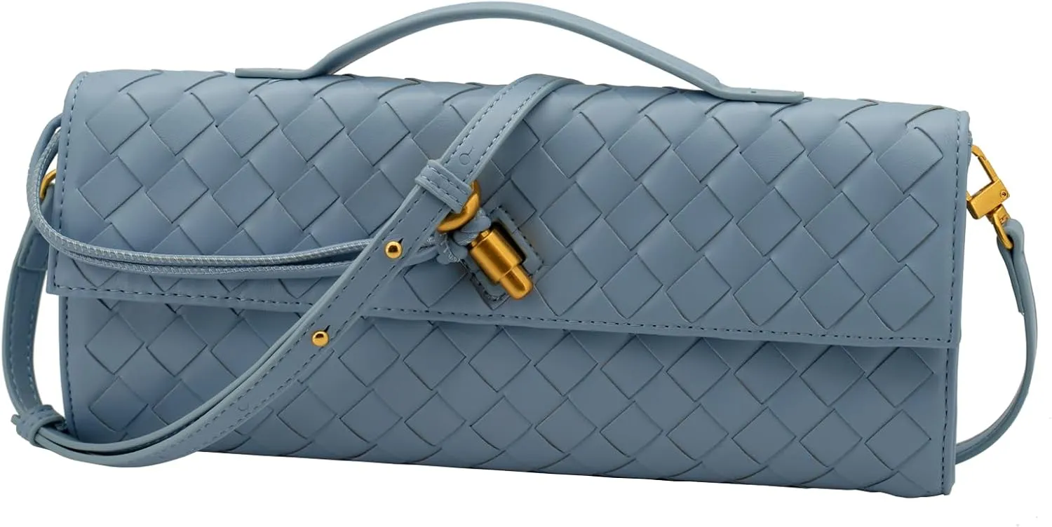 Woven Bag Clutch Purse for Women Ladies Party Handbag Wedding Cocktail Prom Crossbody Shoulder Bag