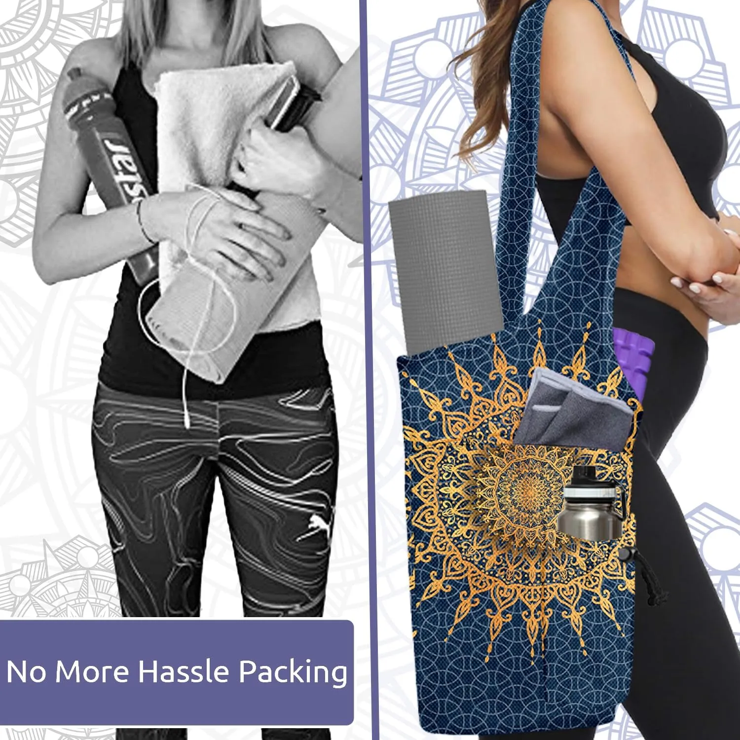 Yoga Mat Bag for Women Yoga Bag with Large Size Pocket and Zipper Pocket,Rhombus Pattern- Yoga Bags and Carriers Fits All Your Stuff