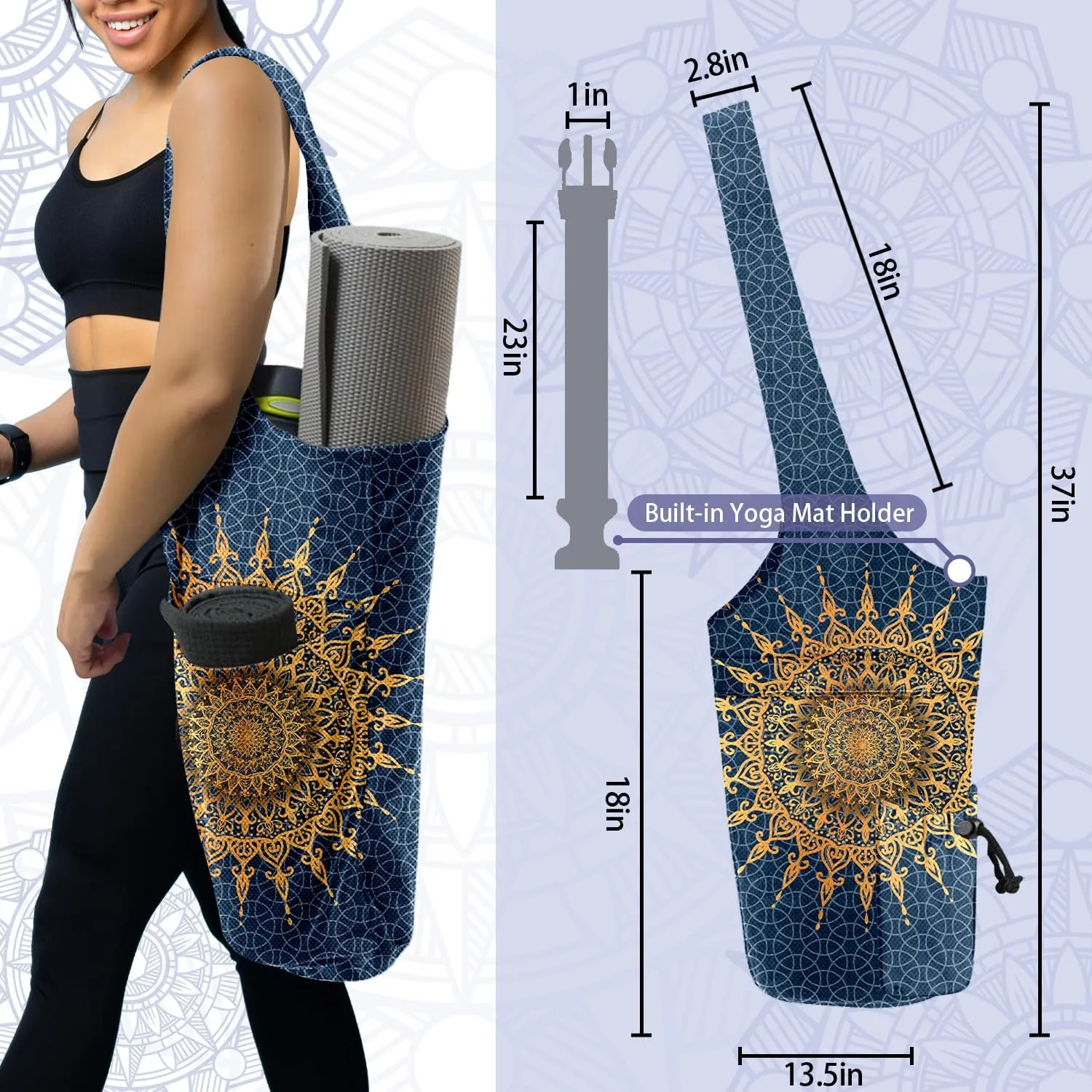 Yoga Mat Bag for Women Yoga Bag with Large Size Pocket and Zipper Pocket,Rhombus Pattern- Yoga Bags and Carriers Fits All Your Stuff