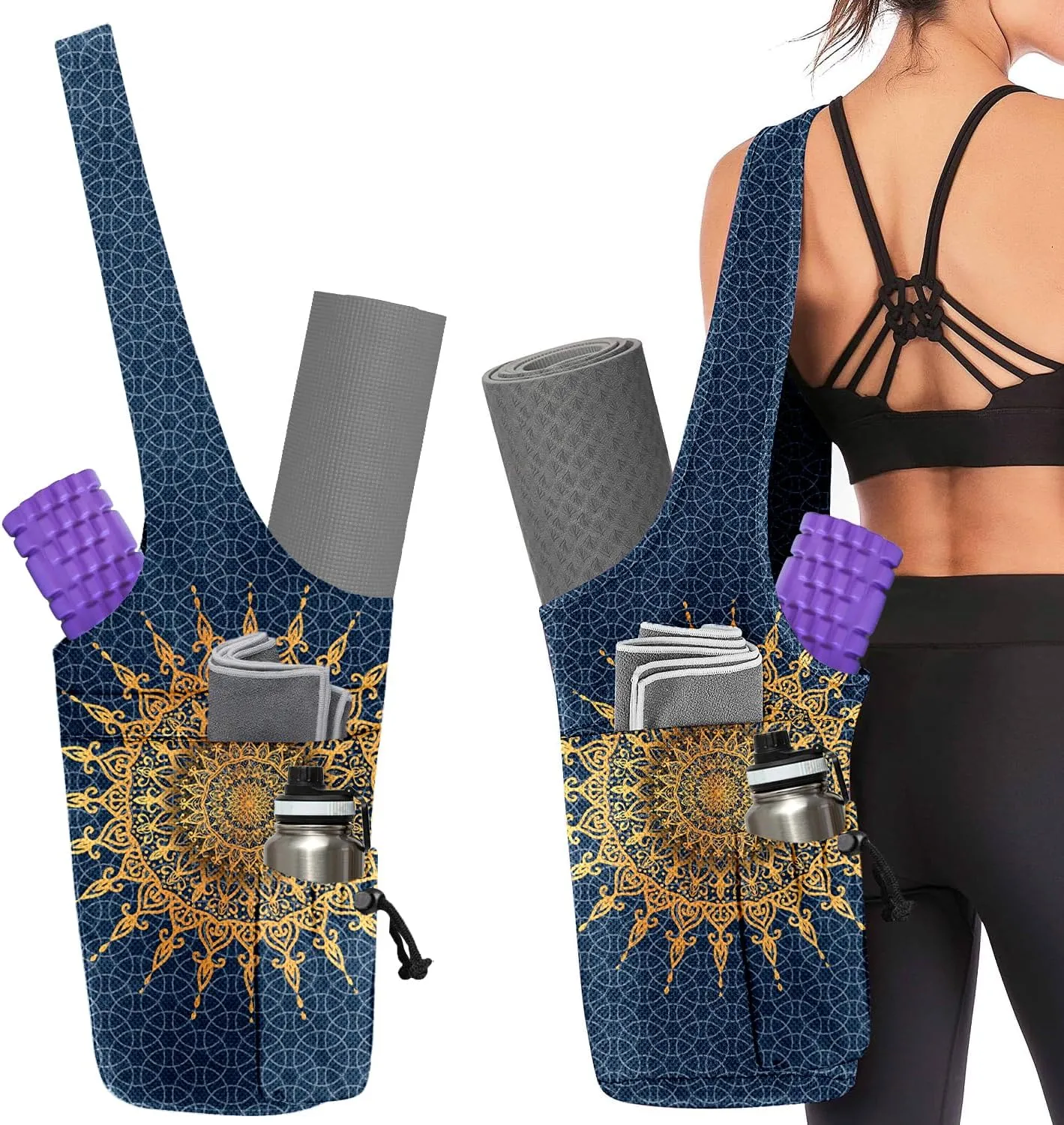 Yoga Mat Bag for Women Yoga Bag with Large Size Pocket and Zipper Pocket,Rhombus Pattern- Yoga Bags and Carriers Fits All Your Stuff